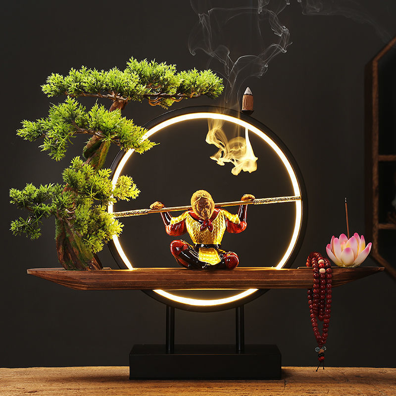 [The golden hoop can be removed] White porcelain fighting Buddha Monkey King Sun Wukong ornaments home porch living room wine cabinet decoration tea tray tea pet