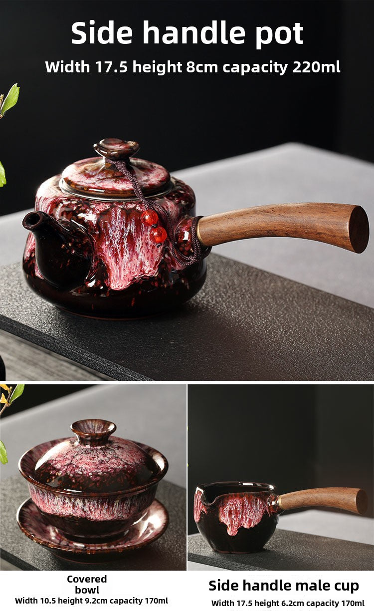 Kung Fu tea set household complete set office reception Jianzhan kiln change Jun kiln living room teapot tea cup simple