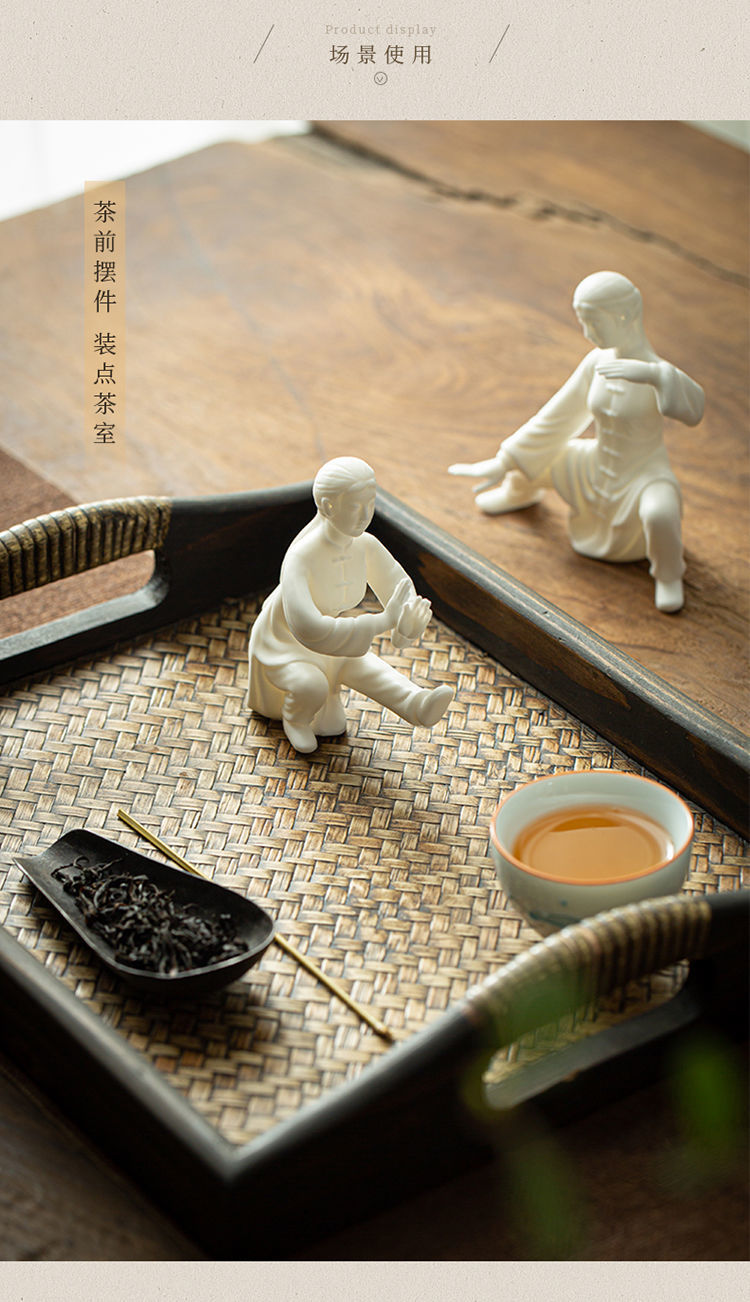 Yuxuan Zen white porcelain tea pet ornaments Tai Chi figure shape tea set accessories tea toys tea table tea art decoration