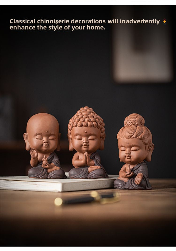 Zen purple sand small Tathagata tea pet ornaments boutique can be raised ceramic small Buddha statue tea toy tea tray tea table tea ceremony accessories