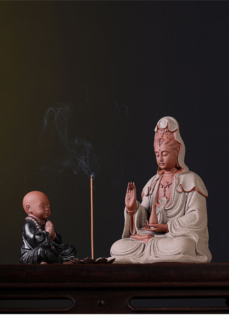 Living room handmade home tea ceremony incense Guanyin office ornaments new purple sand large ornaments Guanyin Bodhisattva