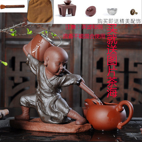 Creative Backflow Incense Kung Fu Monk Tea Master Lazy Tea Strainer Tea Filter Purple Clay Tea Pet Ornament Tea Set Accessories Tea Filter