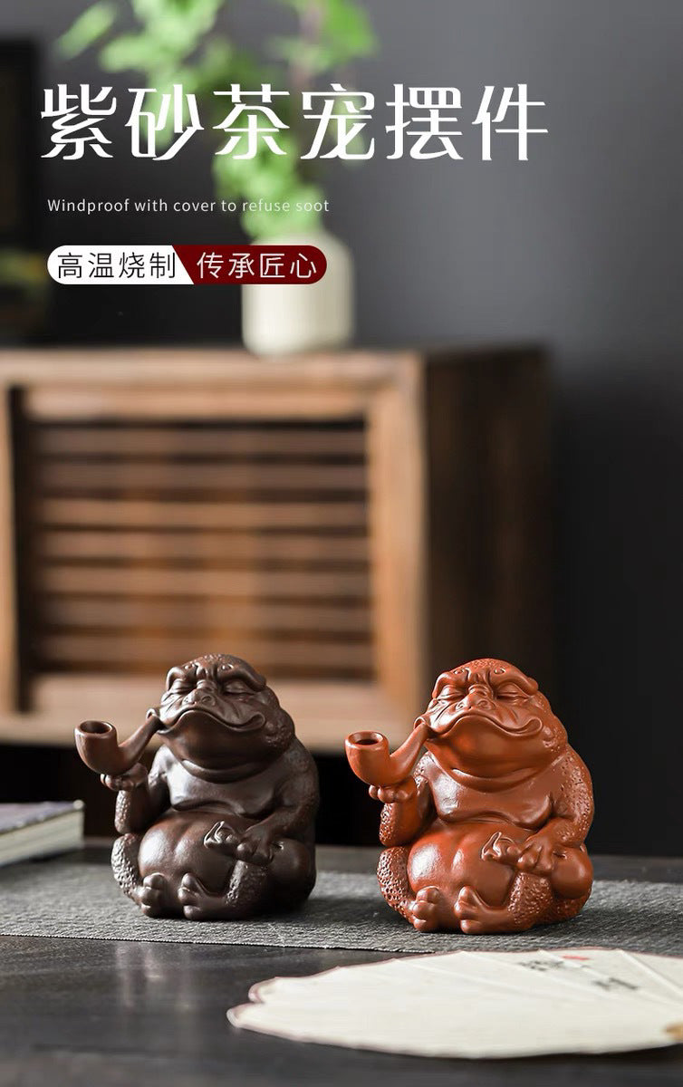 Purple sand pipe Golden Toad tea pet fortune-bringing handmade cultivar tea set accessories Toad tea play tea art home home decoration