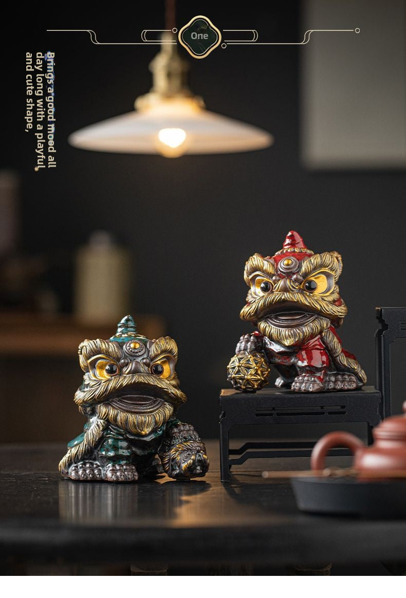 National trend awakening lion tea pet ornaments creative ceramic cute little lion fortune home tea room antique shelf decoration gift