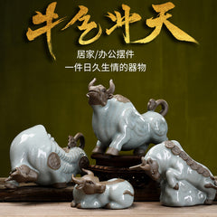 Niuqi Chongtian Geyao Twelve Zodiac Ox Ceramic Crafts Living Room Wine Cabinet Office Desktop Decoration