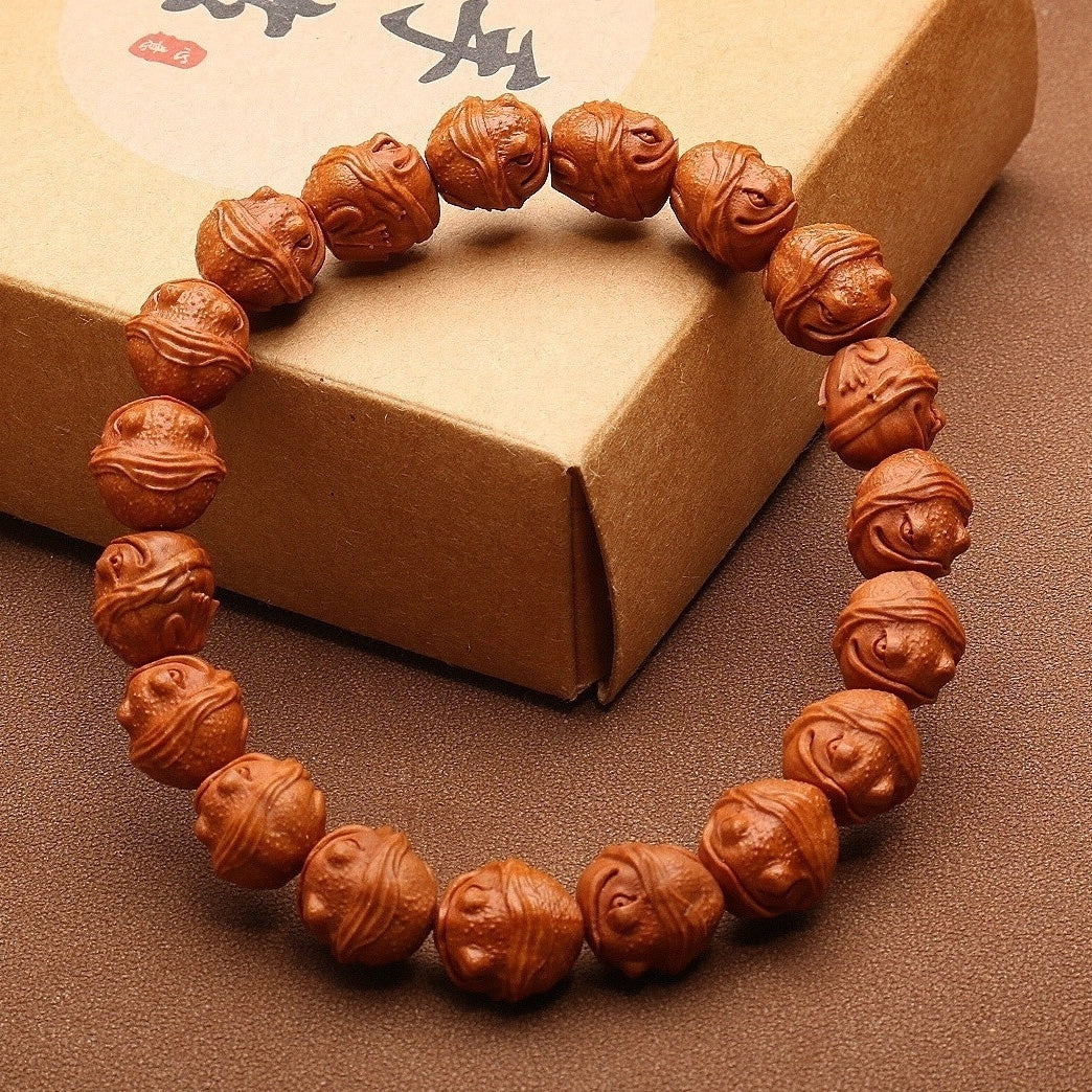 Monkey head walnut carved golden toad toad toad sentimental play bracelet genuine pure natural pure handmade