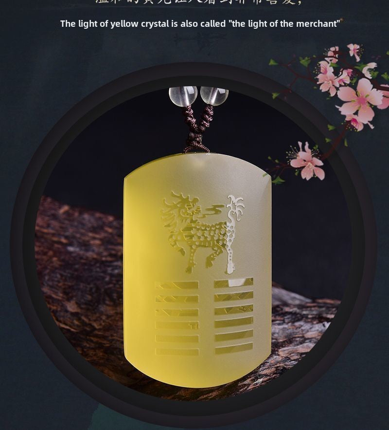 Natural yellow crystal unicorn pendant five elements earth Kun for the ground hexagram national style retro jewelry necklace pendant customization