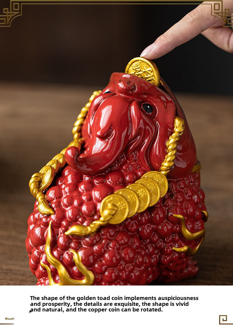 Dehua living room red ceramic golden toad opening business fortune three-legged toad large office porch crafts ornaments