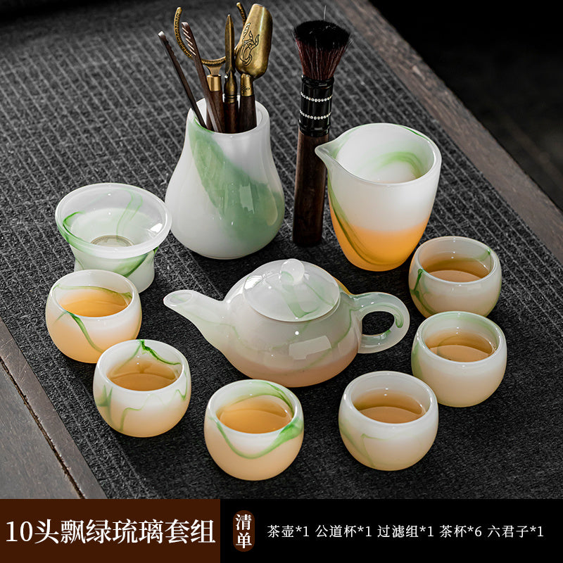 Mutton Fat Jade Porcelain Glass Kung Fu Tea Set 2025 New Light Luxury High-end Home Boutique High-end Tea Cup Set