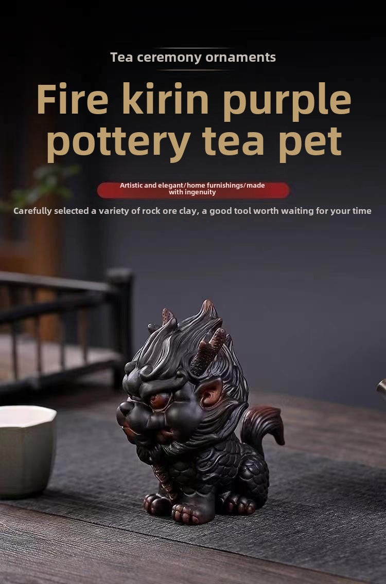 Ancient Trade Kiln Purple Pottery Fire Kirin Tea Pet Ornaments Boutique Can Be Raised High-end Fortune Beast Tea Table Tea Table Ornaments Tea Toys