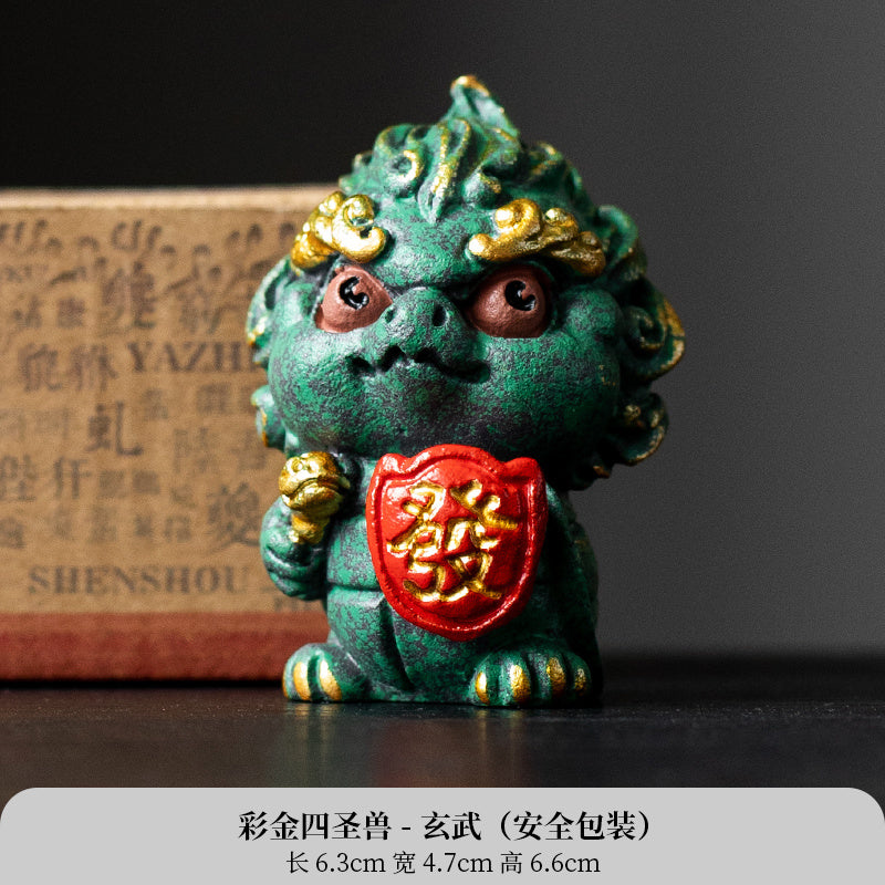 New Chinese style cute healing system fortune-attracting four beasts mascots blue sandstone tea pet ornaments Qinglong desktop decoration