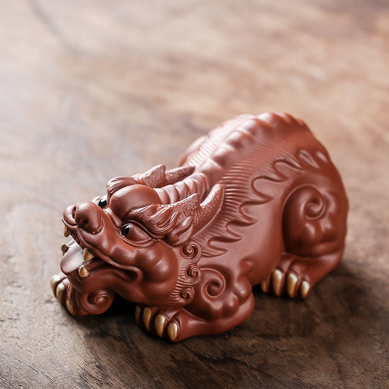 Yixing purple sand blessing dragon turtle tea pet blessing fortune sculpture handmade tea set tea ceremony tea tray tea table tea play ornaments