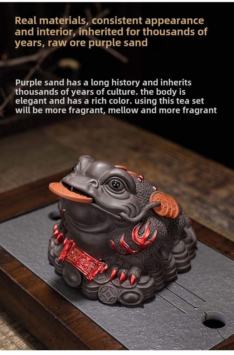 Golden Toad Zisha Tea Pet Ornaments Can Be Raised to Bring Fortune and Spray Tea Play Tea Table Handmade Three-legged Toad Kung Fu Tea Set Accessories