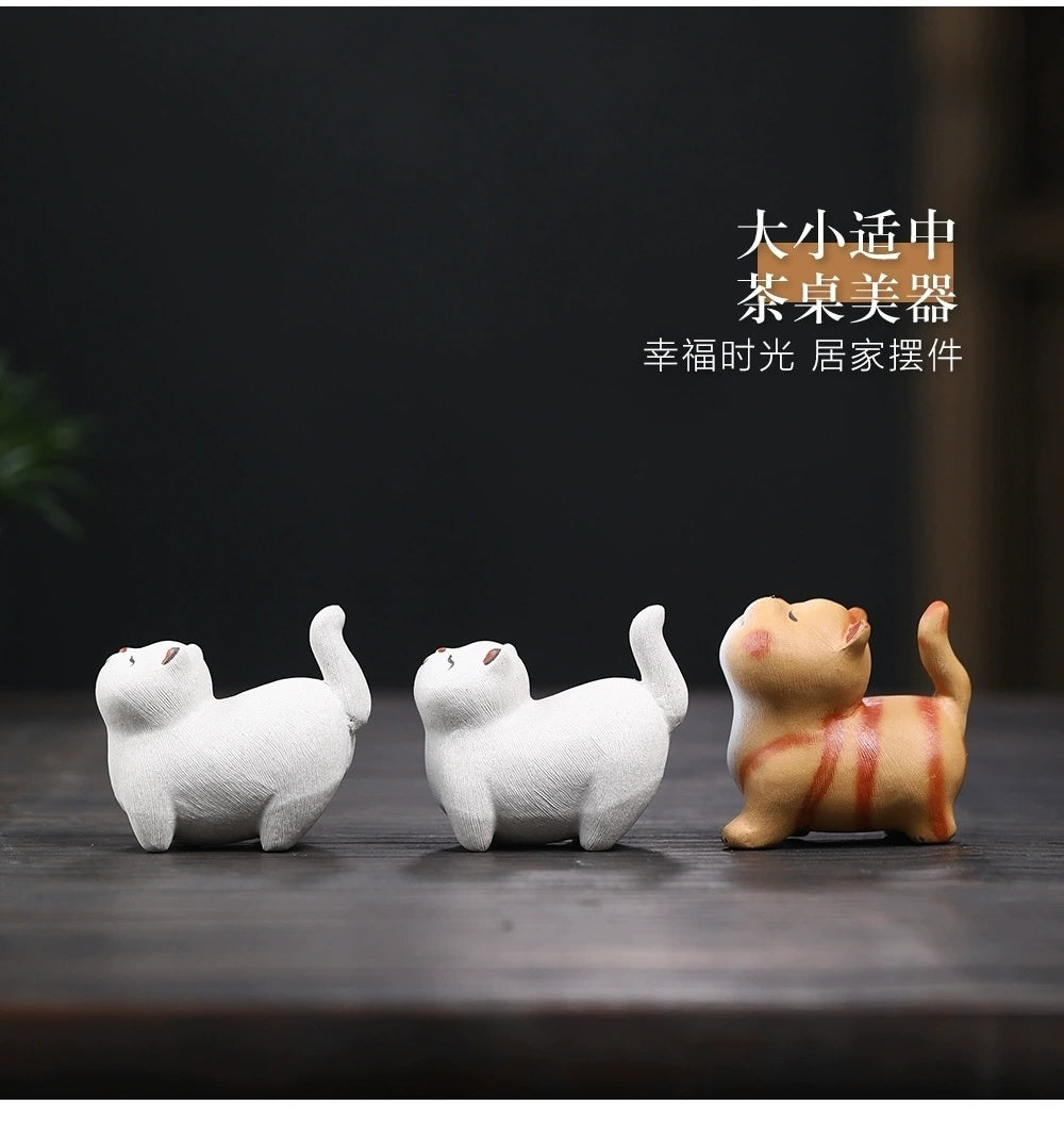 Yixing purple sand tea pet cat ornaments handmade tea table decoration tea table decoration tea play tea set accessories lucky cat can be kept