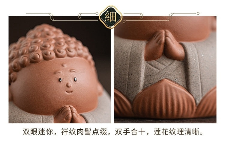 [Auspicious pattern embellishment] Cute Q version little Tathagata purple sand tea pet ornaments Guanyin Bodhisattva crafts Zen tea room desktop decorations