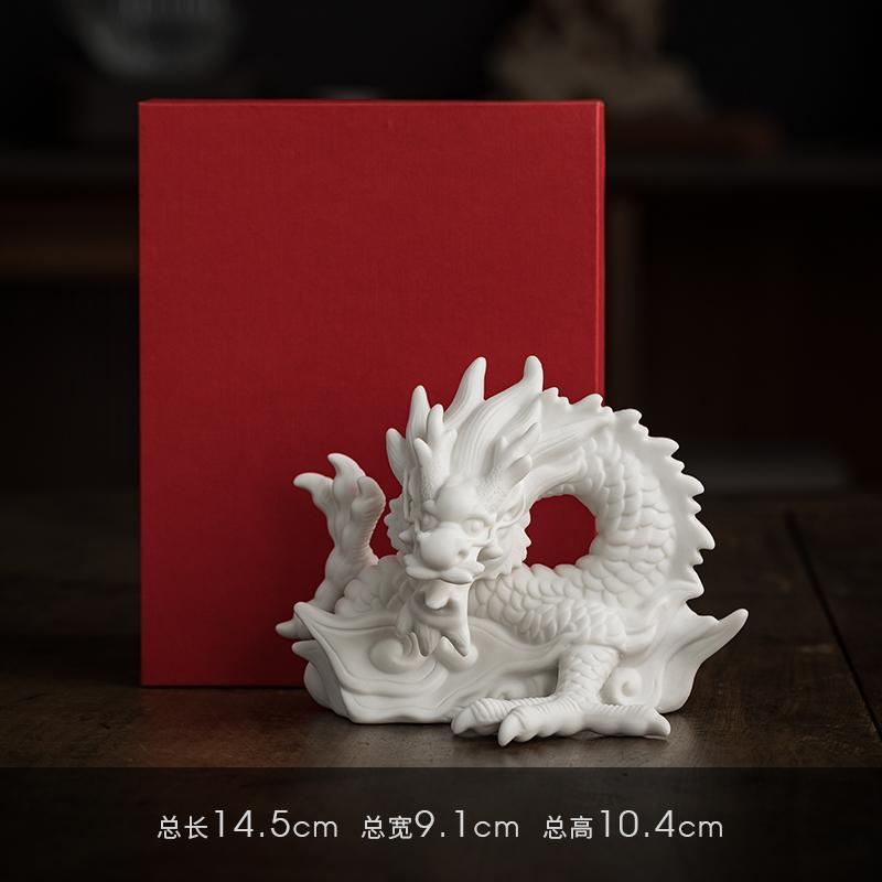 Tea pet ornaments white porcelain twelve zodiac dragon creative boutique can be raised tea tray tea table play auspicious dragon tea ceremony decoration accessories