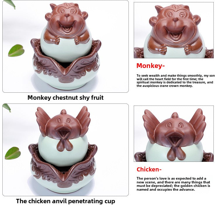 12 zodiac Ru kiln ceramic quick cup one pot one cup portable travel Kung Fu tea set office teapot teacup tea pet ornaments can be raised