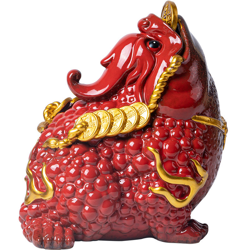 Dehua living room red ceramic golden toad opening business fortune three-legged toad large office porch crafts ornaments