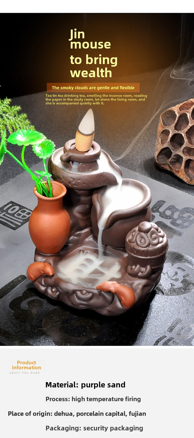 Backflow incense burner good luck home indoor mountain stream purple sandalwood tea ceremony creative tea pet personality ornaments