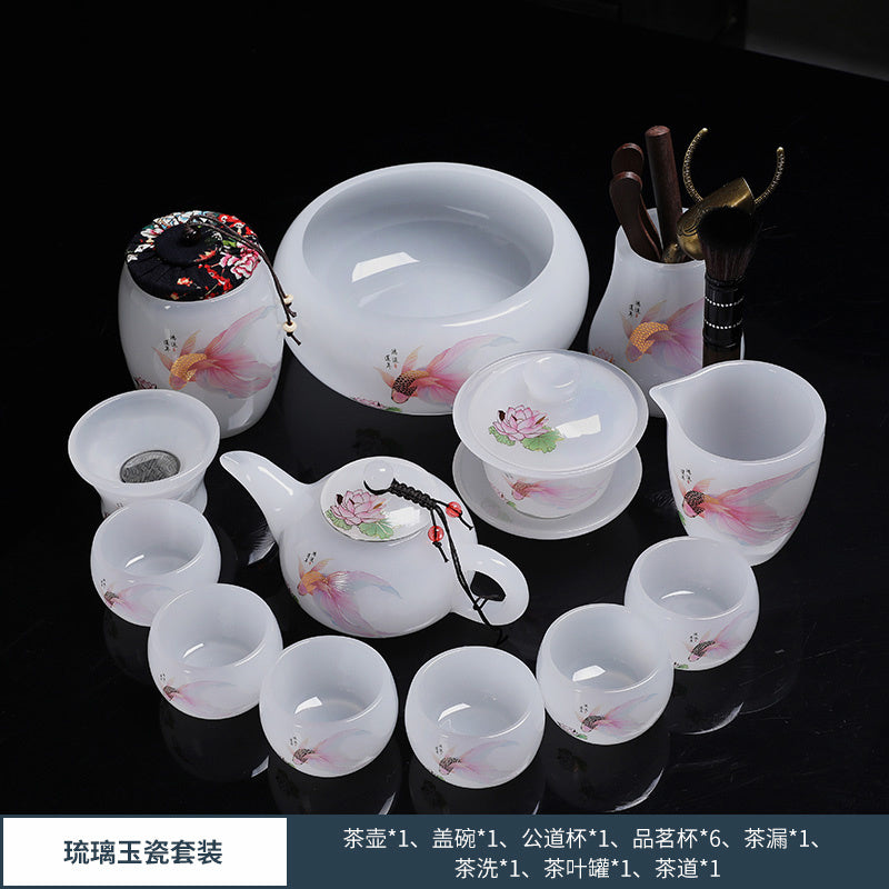 Chinese tea set glass good luck tea set a set of household tea cups ceramic Chinese style gift office a complete set