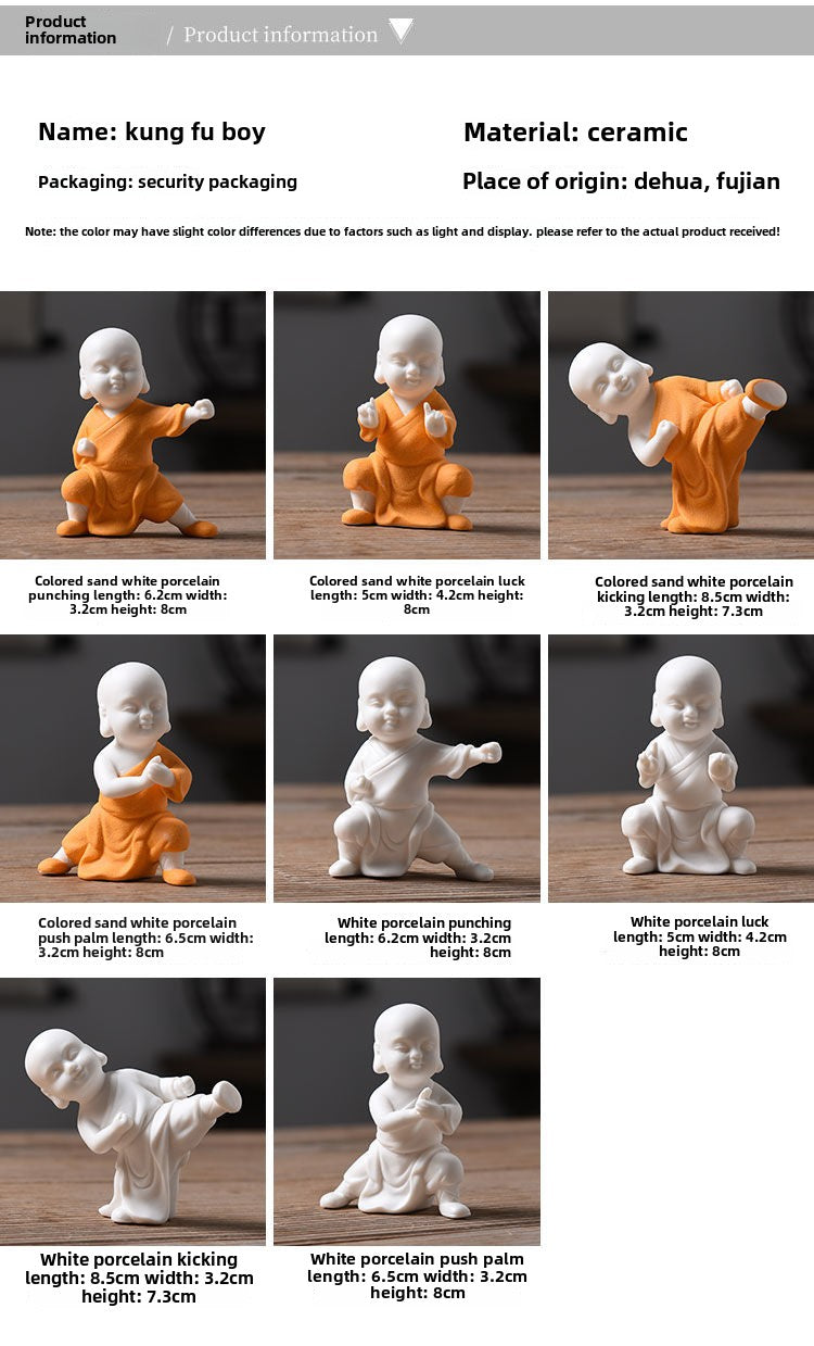 Tea pet ornaments ceramic kung fu little monk boutique can be raised high white porcelain sand mining living room decoration tea utensils table accessories