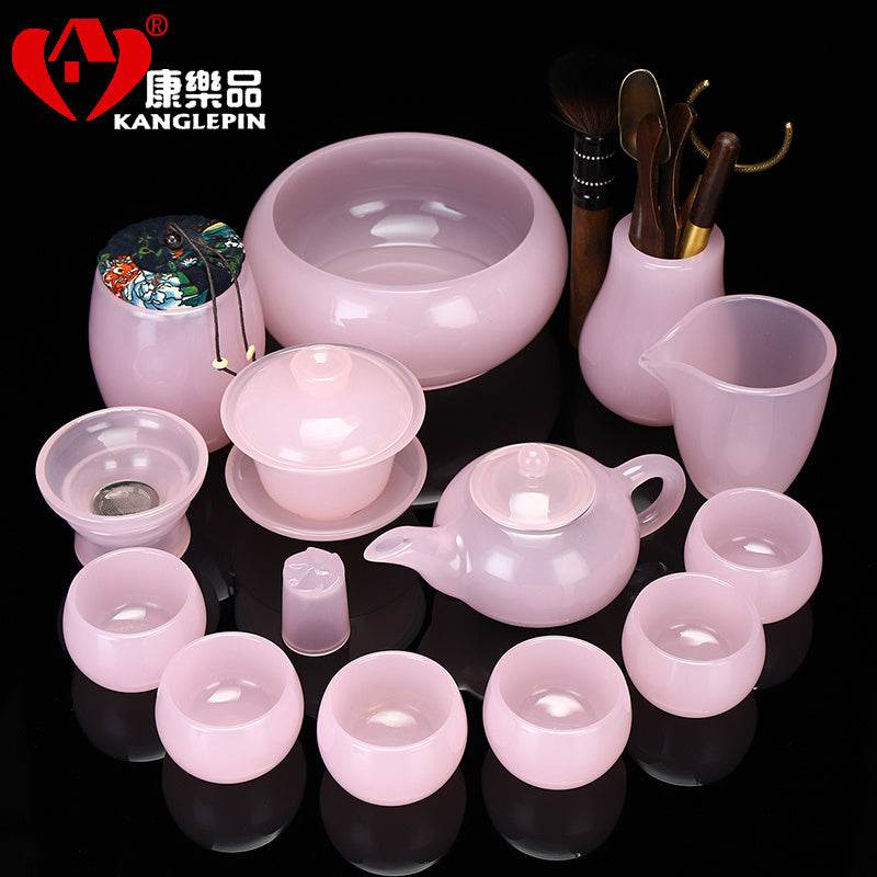 Qimeiyoupin gilded glazed bowl Kung Fu tea set office home agate jade tea cup gift box