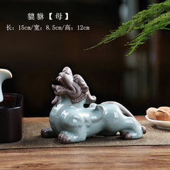 Ceramic Fortune Pixiu Ornaments Pair Home Living Room Office Desktop Decoration Auspicious Beast Kirin Tea Pet Can Be Raised