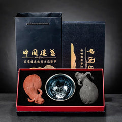 Shengyao purple sand ox turning the world Jianyang Jianzhan tea cup Baihuamu tea pet ornaments gift boutique iron tire oil drop