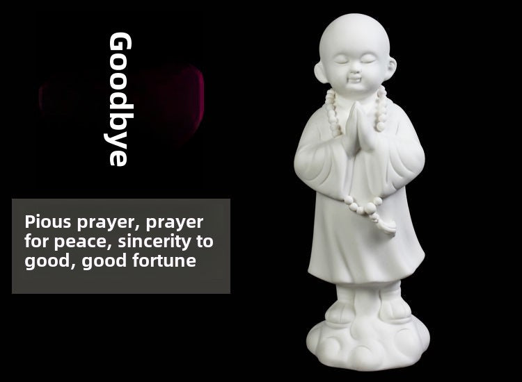 Creative boutique Dehua white porcelain Zen little monk tea pet ornaments handmade ceramic little monk home decoration