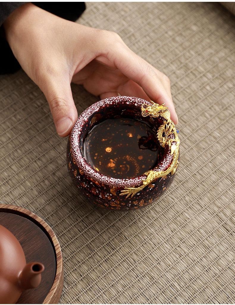 Oriental Golden Dragon ... Wood-fired handmade ceramic tea cup for men, high-end Kung Fu single personal tea cup for drinking tea, master cup