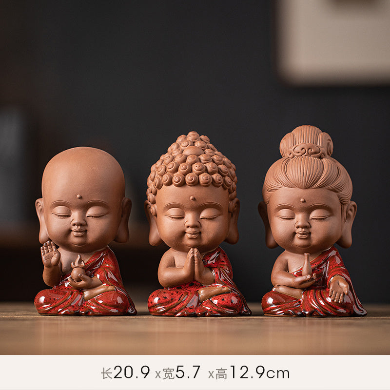 Zen purple sand small Tathagata tea pet ornaments boutique can be raised ceramic small Buddha statue tea toy tea tray tea table tea ceremony accessories