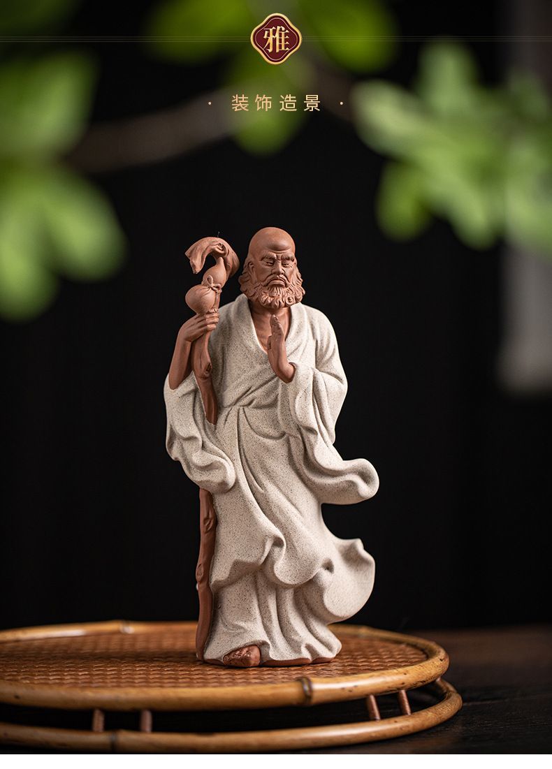 Zen ceramic sculpture of Bodhidharma, a figure on the desktop, a tea pet for the living room, a tea room, a shelf for decoration