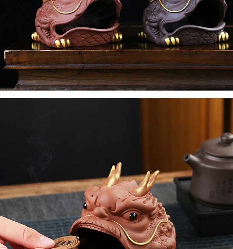 Creative purple sand fortune-bringing golden toad plate incense burner Chinese dragon toad home indoor sandalwood agarwood aromatherapy burner tea table decoration