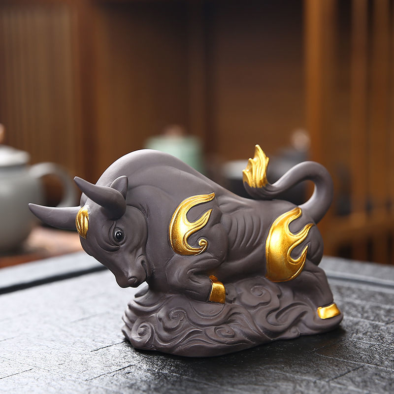 Purple clay zodiac ox fortune tea pet boutique can be raised ox year home gift decoration ornaments tea toys tea set spare parts