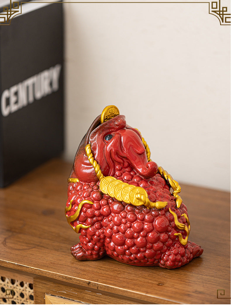 Dehua living room red ceramic golden toad opening business fortune three-legged toad large office porch crafts ornaments