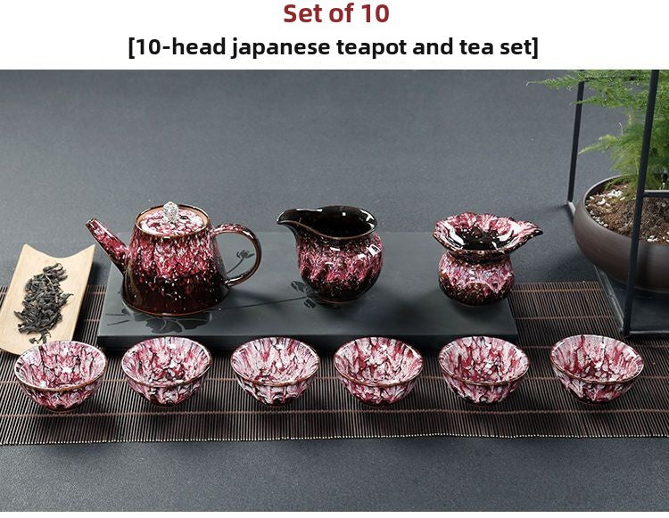 Kung Fu tea set household complete set office reception Jianzhan kiln change Jun kiln living room teapot tea cup simple