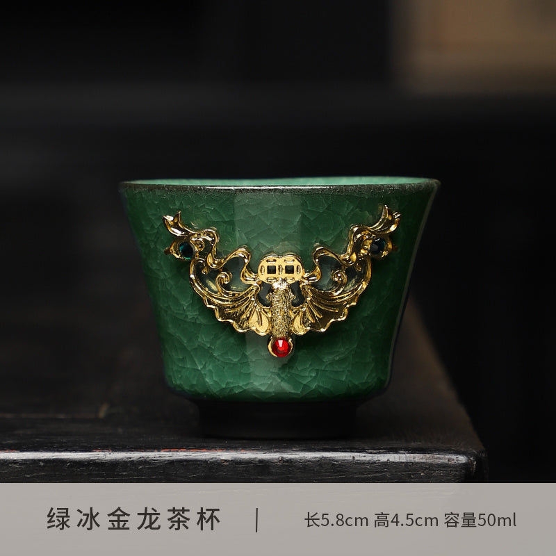 [Chinese style] Black ice flower gold inlaid jade tea cup home reception tea cup ceramic Kung Fu tea set single high-end tea cup host cup