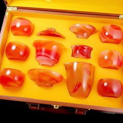 Natural glazed red agate jade tea set wine glass Kung Fu tea cup health single home owner high-end