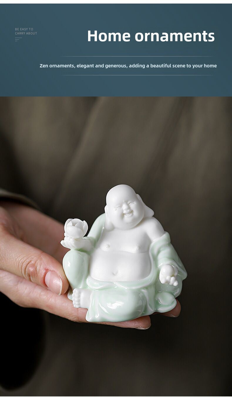 [Exquisite Ceramics] Dehua White Porcelain Maitreya Buddha Zen Tea Pet Ornaments Little Monk Tea Tray Tea Ceremony Supplies Accessories Car Decoration Supplies