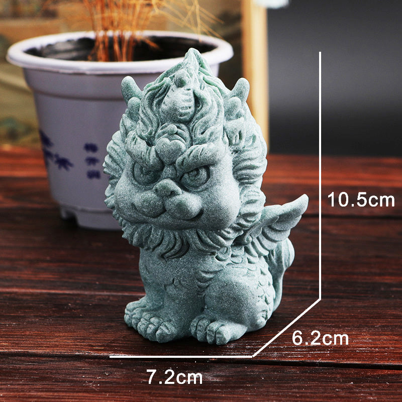 Green sandstone fortune-attracting Pixiu Chinese tea table ornaments decoration Kirin large tea pet ornaments landscape home ornaments