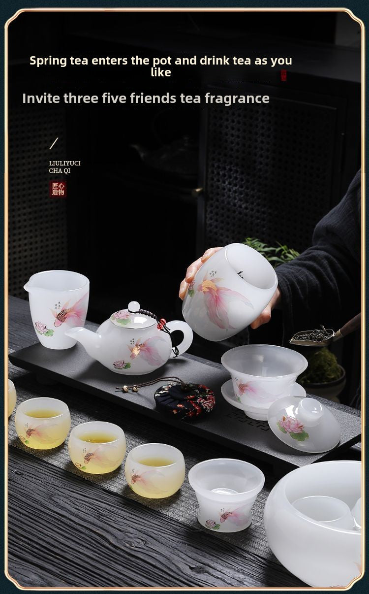 Chinese tea set glass good luck tea set a set of household tea cups ceramic Chinese style gift office a complete set