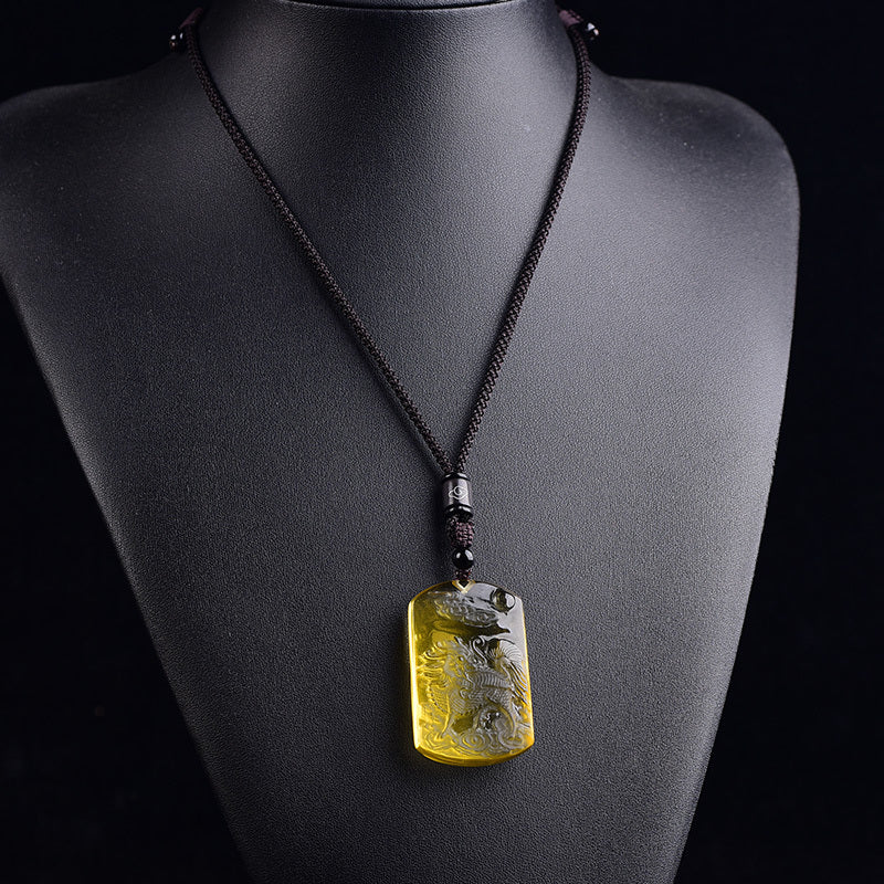 Kirin pendant yellow crystal auspicious beast auspicious fire jade Kirin child-giving men and women necklace pendant Pixiu pendant