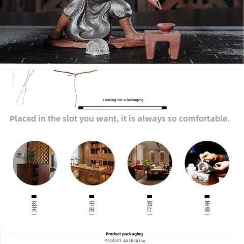 Creative Backflow Incense Kung Fu Monk Tea Master Lazy Tea Strainer Tea Filter Purple Clay Tea Pet Ornament Tea Set Accessories Tea Filter