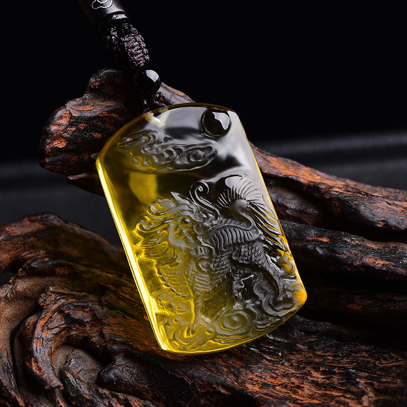 Kirin pendant yellow crystal auspicious beast auspicious fire jade Kirin child-giving men and women necklace pendant Pixiu pendant