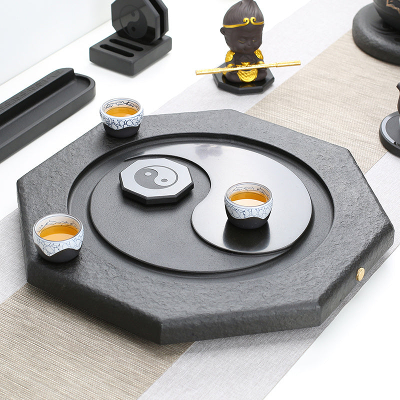 Tai Chi Bagua Wujin Stone Tea Tray Natural Raw Stone Round Stone Tea Sea Tea Set Home Integrated Stone Tea Tray Dual Use