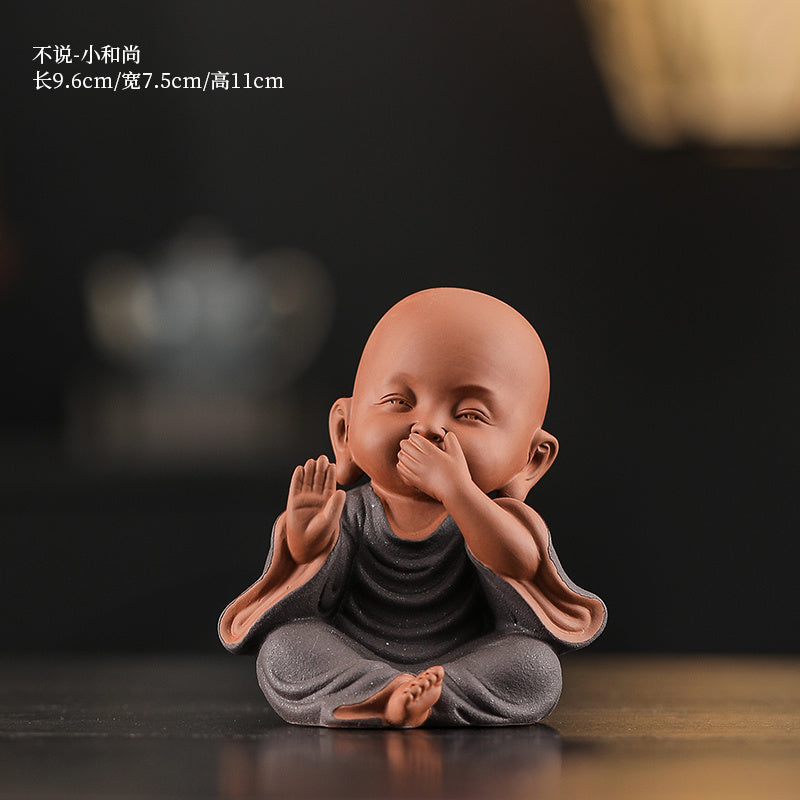 Chinese Zen Three Little Monks Cute Characters Ceramic Home Furnishings Office Desktop Zen Tea Pet Furnishings