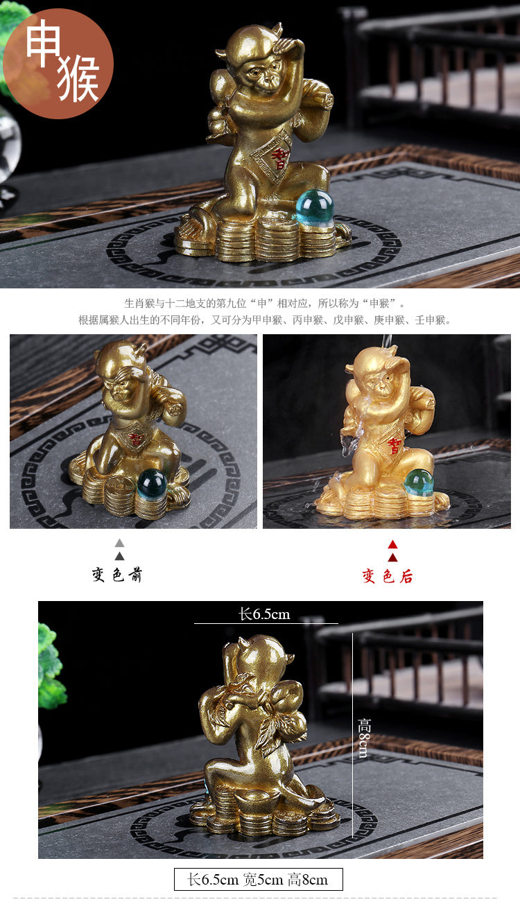 Color changing twelve zodiac animals tea pet ornaments lucky tea toys animal rat ox tiger rabbit dragon snake horse sheep monkey chicken dog pig