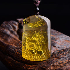 Kirin pendant yellow crystal auspicious beast auspicious fire jade Kirin child-giving men and women necklace pendant Pixiu pendant