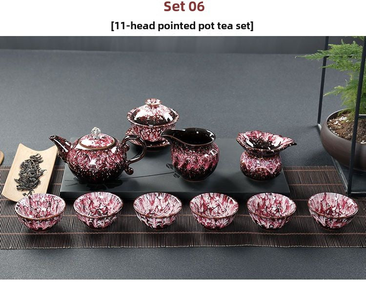 Kung Fu tea set household complete set office reception Jianzhan kiln change Jun kiln living room teapot tea cup simple