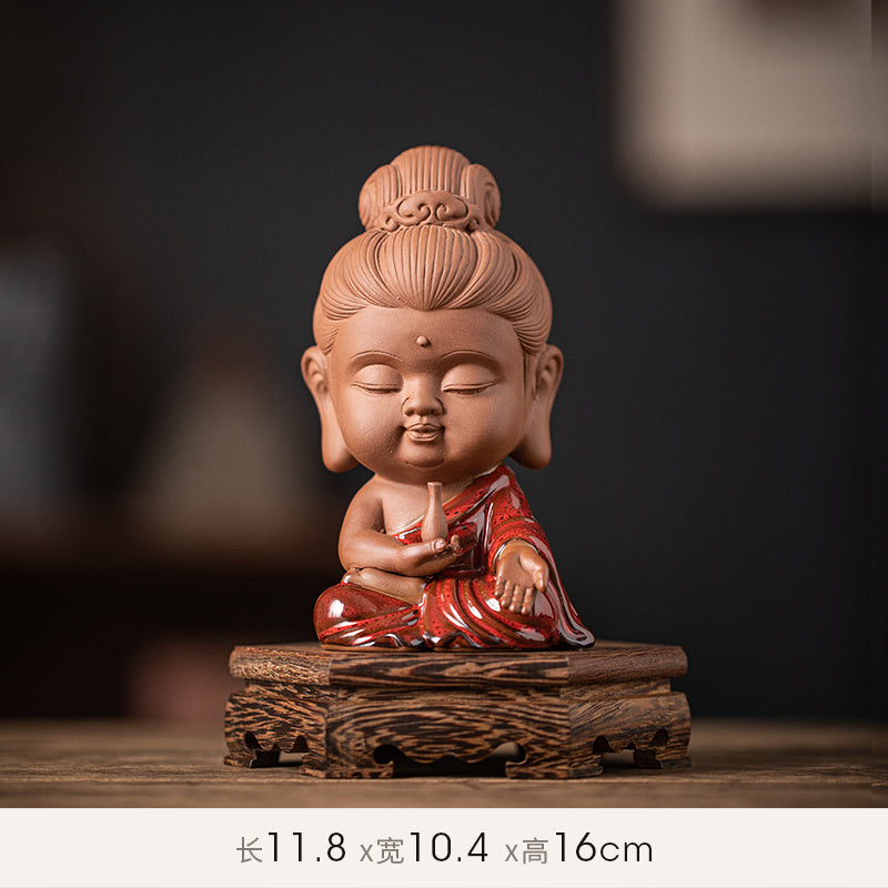 Zen purple sand small Tathagata tea pet ornaments boutique can be raised ceramic small Buddha statue tea toy tea tray tea table tea ceremony accessories